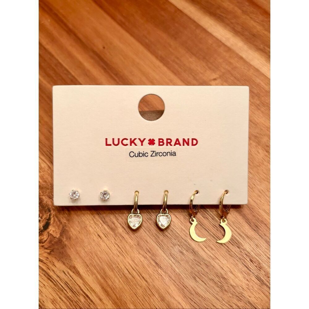 Lucky Brand | Cubic Zirconia Set of 3 Earrings | Gold Tone
